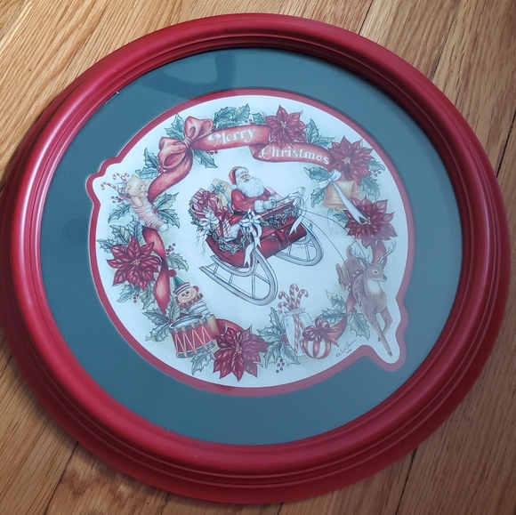 Vintage Kay Lamb Shannon‎ 1994 Merry Christmas round framed wall decor art - Picture 1 of 5